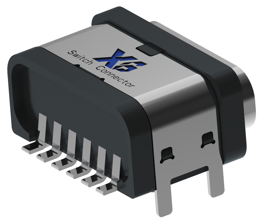 XB-ATCF-06-028 TYPE C 6P 板上防水母座L=7.5mm(带钢片)外壳4脚插板